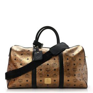 MCM Authentic Ottomar Weekender Bag Copper Gold Metallic Logo Monogram Unisex